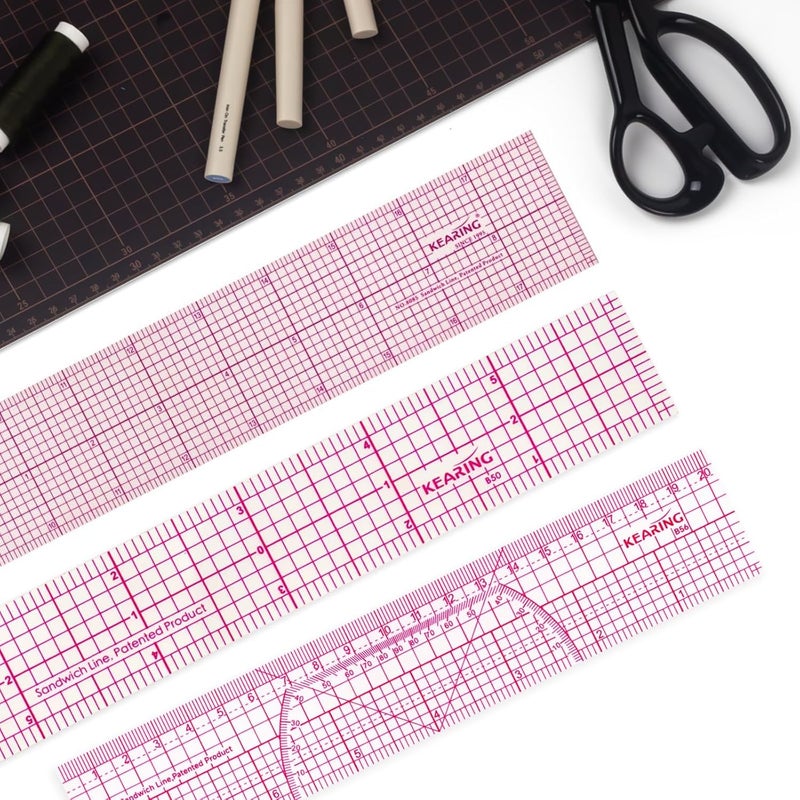 KEARING Clear Sewing Graph Fashion Design Ruler, Sandwich Line, 2 x 24 & 60cm, Transparent Pattern Grading Dress Making Ruler for Sewing Quilting Design - Image 5